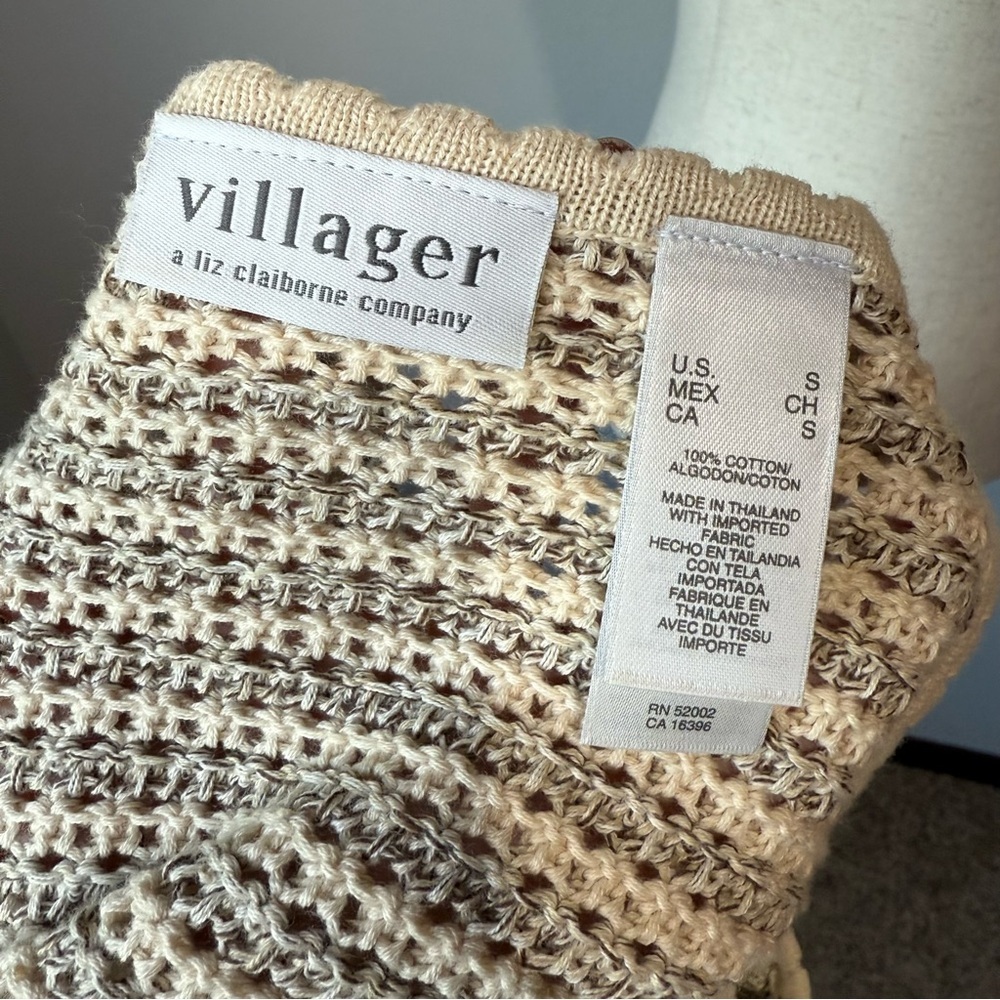100% Cotton Liz Claiborne Cream and Taupe Knit Tank Top with Accent Beads - Picture 4 of 4
